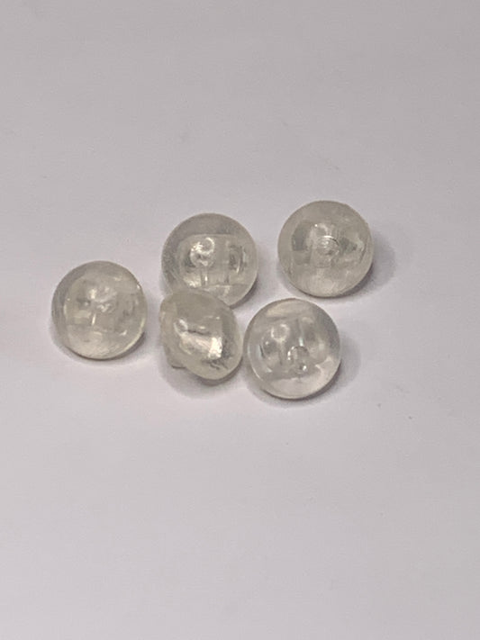 Vintage 5 Round Plastic Buttons, Shank, White, 1.0 cm, New/Old Stock