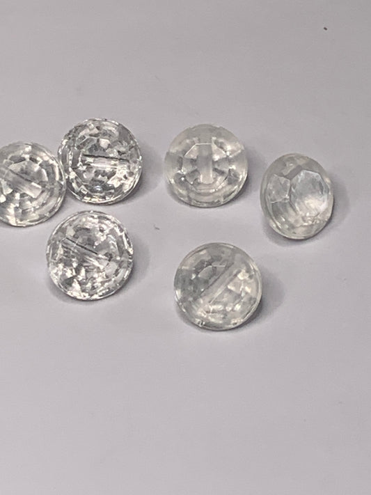 Vintage 6 Round Plastic Buttons, Shank, White, 1.0 cm, New/Old Stock