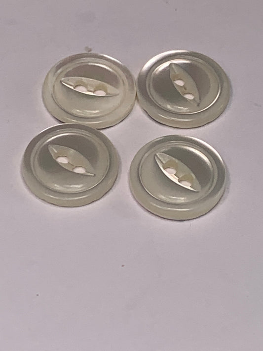 Vintage 4 Round Plastic Buttons, Two Holes, White, 1.0 cm, New/Old Stock