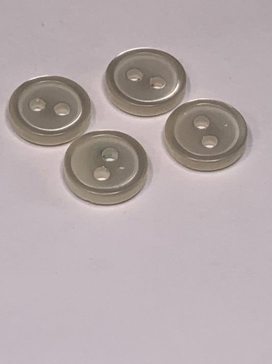 Vintage 4 Round Plastic Buttons, Two Holes, White, 1.0 cm, New/Old Stock