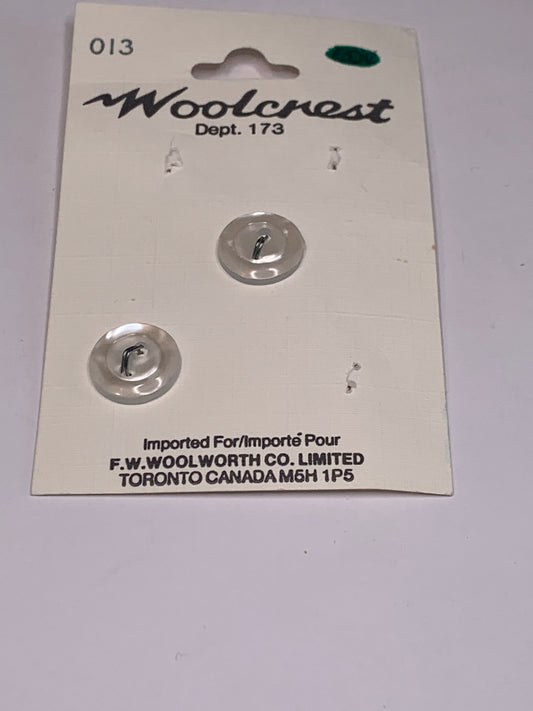 Vintage Children/Baby 2 Round Plastic Buttons, Two Holes, White, 1.2 cm, New/Old Stock