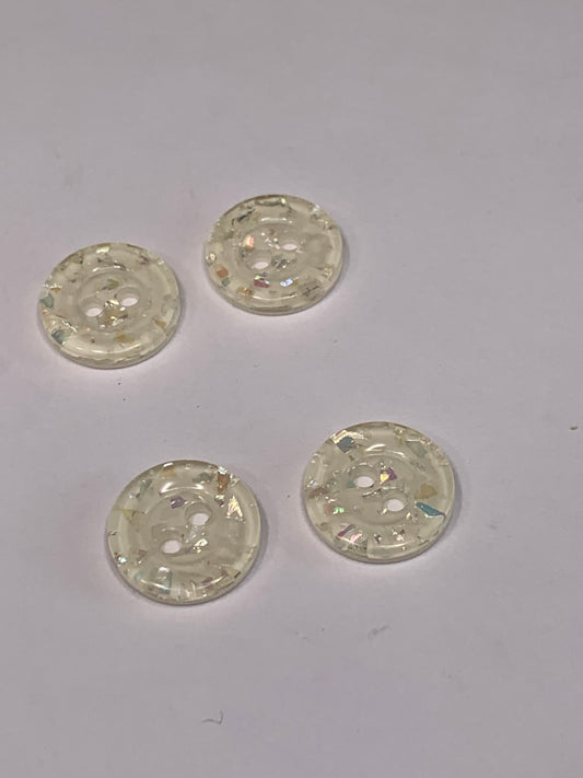 Vintage Children/Baby 2 Round Plastic Buttons, Two Holes, White, 1.2 cm, New/Old Stock