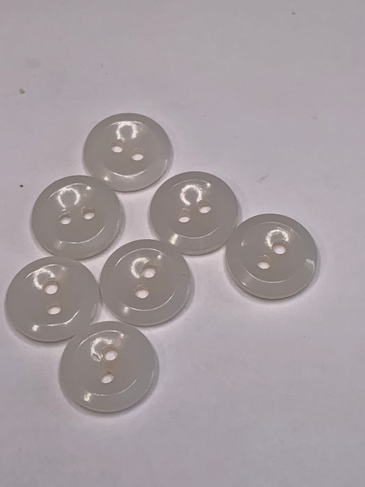 Vintage Children/Baby 7 Round Plastic Buttons, Two Holes, White, 1.2 cm, New/Old Stock