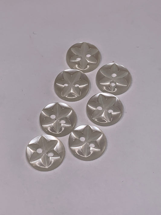 Vintage Children/Baby 7 Round Plastic Buttons, Two Holes, White, 1.2 cm, New/Old Stock