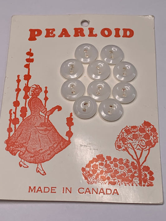Vintage Children/Baby 10 Round Plastic Buttons, Two Holes, White, 1.2 cm, New/Old Stock