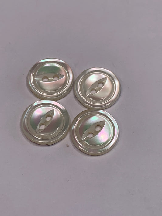 Vintage 4 Round Plastic Buttons, Two Holes, White, 1.2 cm, New/Old Stock