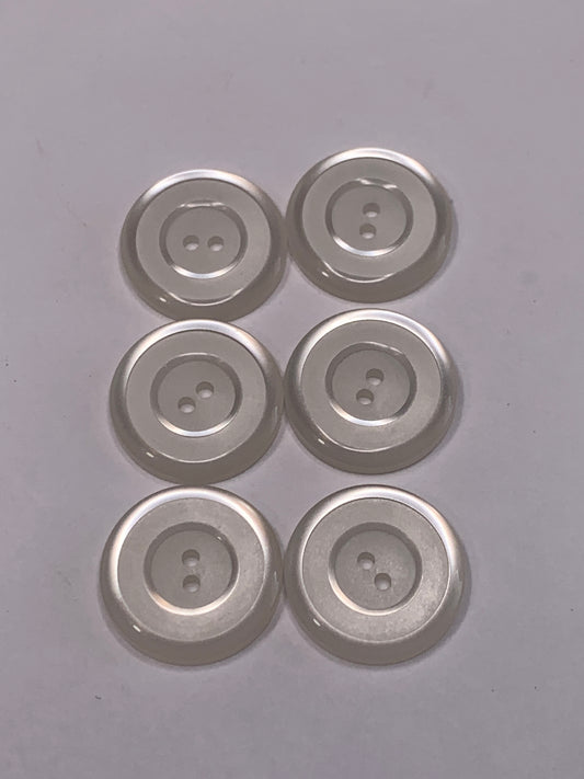 Vintage 6 Round Plastic Buttons, Two Holes, White, 1.2 cm, New/Old Stock