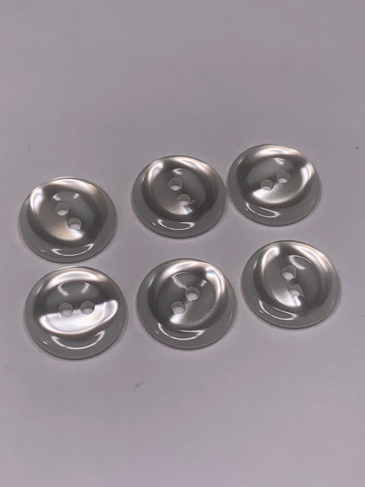 Vintage 6 Round Plastic Buttons, Two Holes, White, 1.5 cm, New/Old Stock