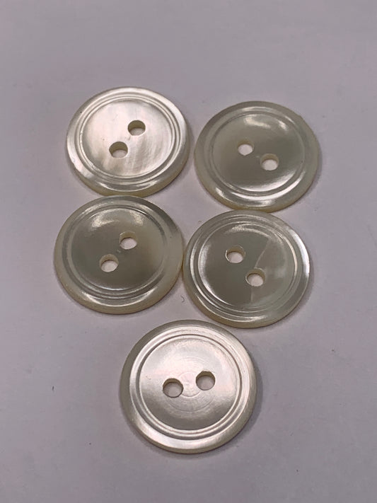 Vintage 5 Round Plastic Buttons, Two Holes, White, 1.5 cm, New/Old Stock