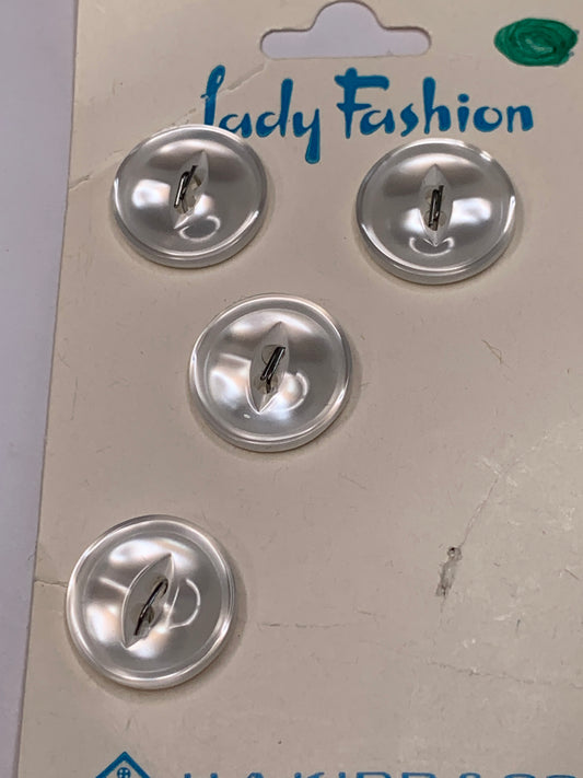 Vintage 4 Round Plastic Buttons, Two Holes, White, 1.5 cm, New/Old Stock