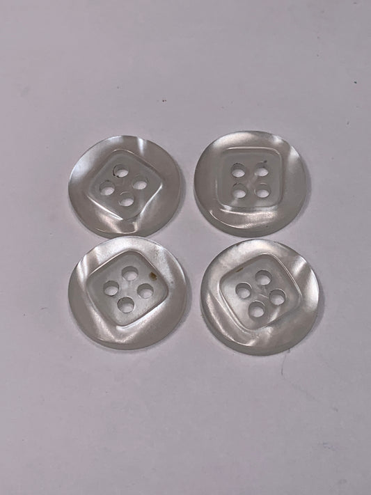 Vintage 4 Round Plastic Buttons, Two Holes, White, 1.5 cm, New/Old Stock