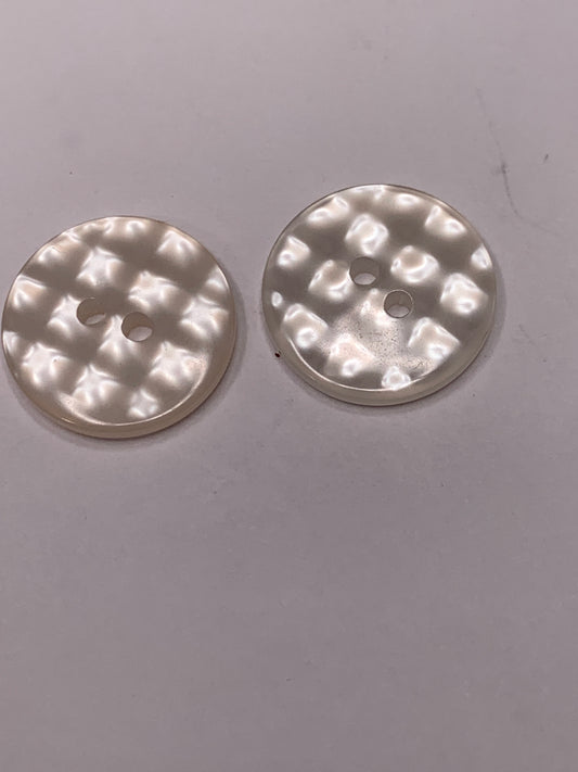 Vintage 2 Round Plastic Buttons, Two Holes, White, 1.5 cm, New/Old Stock