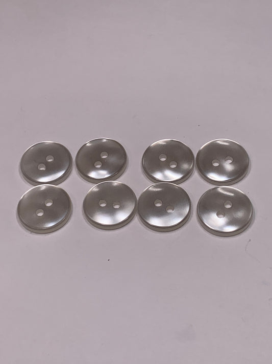Vintage 8 Round Plastic Buttons, Two Holes, White, 1.5 cm, New/Old Stock