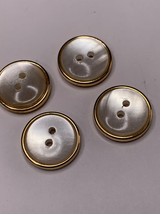 Vintage 4 Round Plastic Buttons, Two Holes, White, 1.5 cm, New/Old Stock