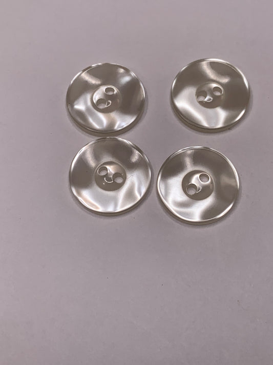 Vintage 4 Round Plastic Buttons, Two Holes, White, 1.5 cm, New/Old Stock