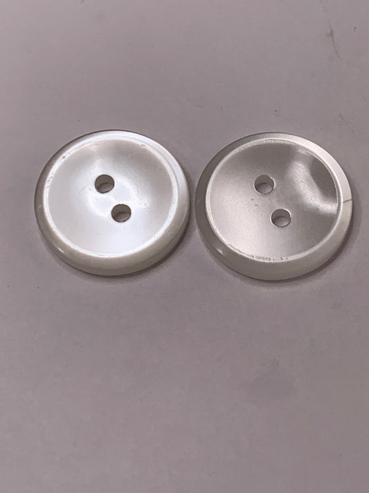 Vintage 2 Round Plastic Buttons, Two Holes, White, 1.5 cm, New/Old Stock
