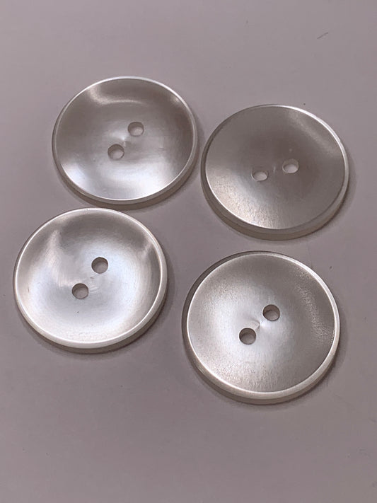 Vintage 4 Round Plastic Buttons, Two Holes, White, 2.2 cm, New/Old Stock