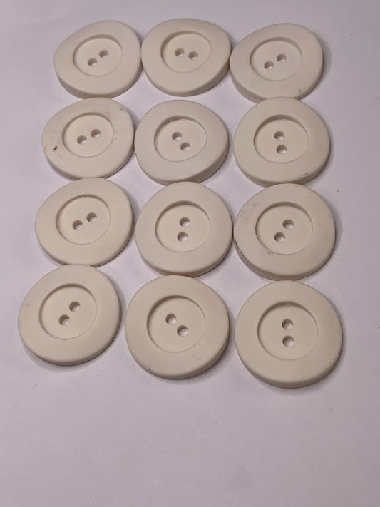 Vintage 12 Round Plastic Buttons, Two Holes, White, 2.2 cm, New/Old Stock