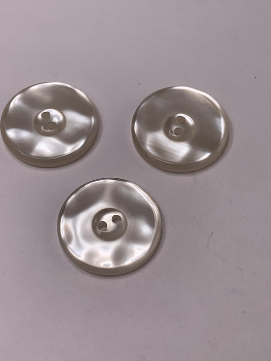 Vintage 3 Round Plastic Buttons, Two Holes, White, 2.2 cm, New/Old Stock