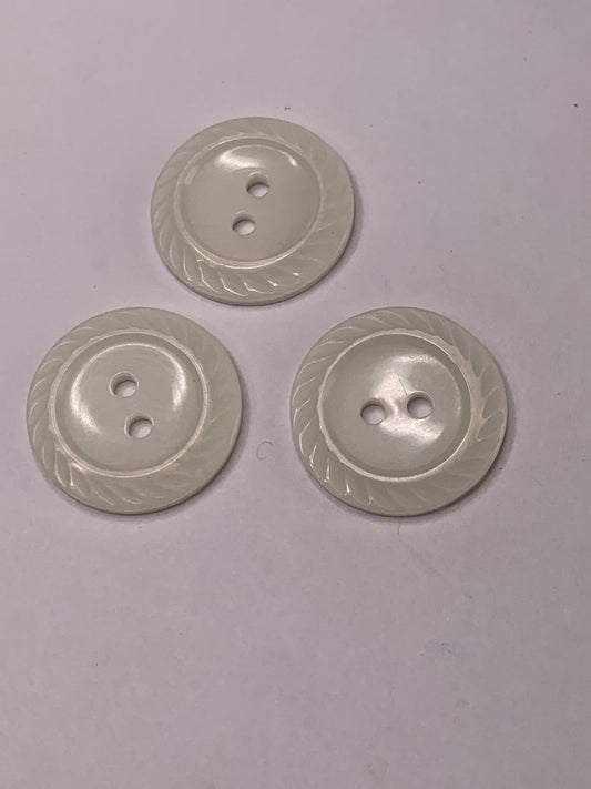 Vintage 3 Round Plastic Buttons, Two Holes, White, 2.0 cm, New/Old Stock