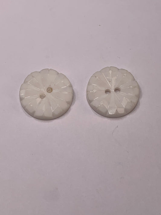 Vintage 2 Round Plastic Buttons, Two Holes, White, 2.0 cm, New/Old Stock
