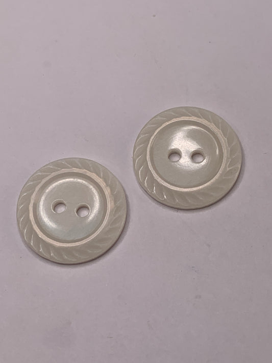 Vintage 2 Round Plastic Buttons, Two Holes, White, 1.8 cm, New/Old Stock