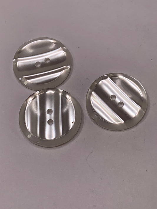 Vintage 3 Round Plastic Buttons, Two Holes, White, 2.0 cm, New/Old Stock