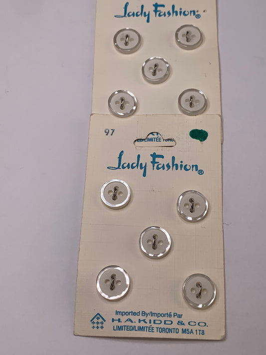 Vintage Children/Baby 10 Round Plastic Buttons, Four Holes, White, 1.0 cm, New/Old Stock