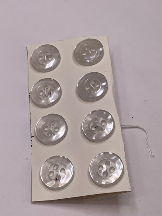 Vintage Children/Baby 8 Round Plastic Buttons, Four Holes, White, 1.0 cm, New/Old Stock