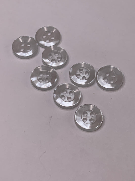Vintage Children/Baby 8 Round Plastic Buttons, Four Holes, White, 1.0 cm, New/Old Stock