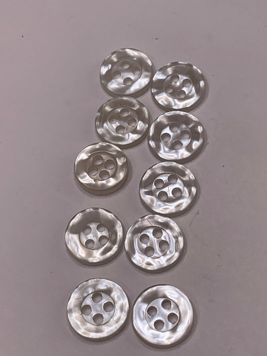 Vintage Children/Baby 10 Round Plastic Buttons, Four Holes, White, 1.0 cm, New/Old Stock