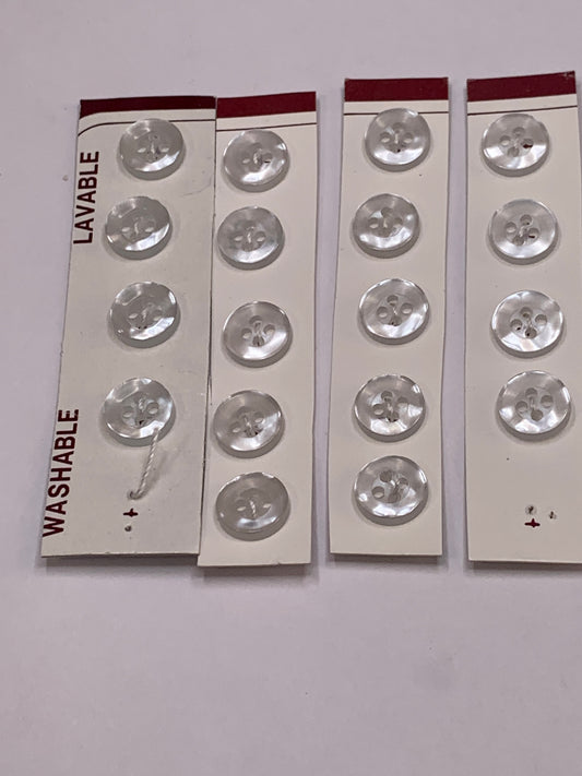 Vintage Children/Baby 18 Round Plastic Buttons, Four Holes, White,  0.8 cm, New/Old Stock