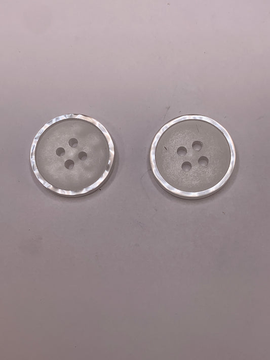 Vintage Children/Baby 2 Round Plastic Buttons, Four Holes, White, 1.8 cm, New/Old Stock