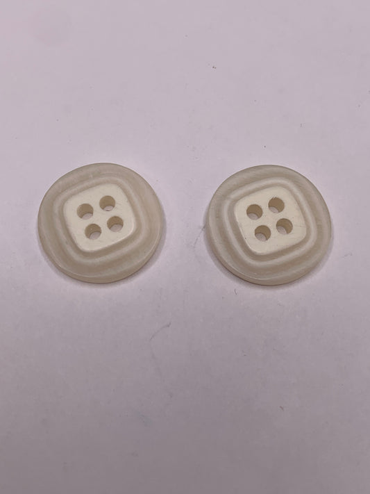 Vintage Children/Baby 2 Round Plastic Buttons, Four Holes, White, 1.8 cm, New/Old Stock