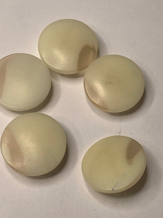 Vintage Children/Baby 5 Round Plastic Buttons, Shank, Off White, 1.5 cm, New/Old Stock