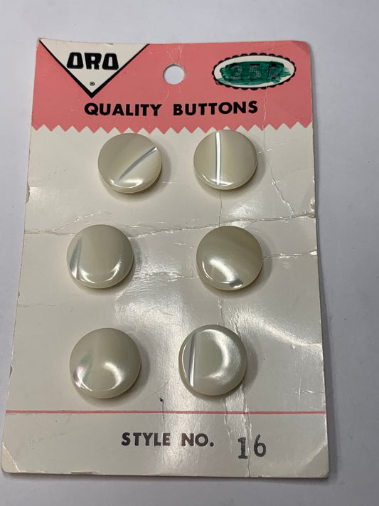 Vintage Children/Baby 6 Round Plastic Buttons, Shank, Off White, 1.5 cm, New/Old Stock