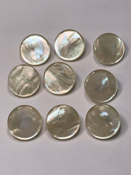 Vintage 9 Round Plastic Buttons, Shank, Off White, Beige, 2.0 cm, New/Old Stock