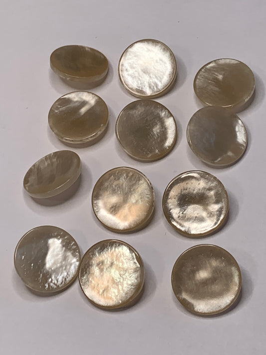 Vintage 12 Round Plastic Buttons, Shank, Off White, Beige, 1.9 cm, New/Old Stock