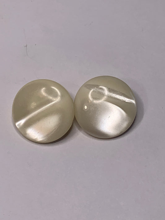 Vintage 2 Round Plastic Buttons, Shank, Off White, Beige, 1.9 cm, New/Old Stock