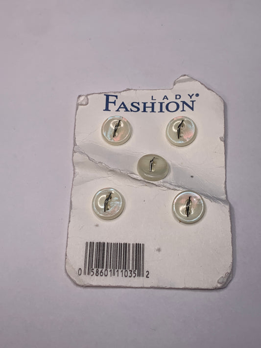 Vintage Children/Baby 5 Round Plastic Buttons, Two Holes, Off White, Beige, 1.0cm, New/Old Stock
