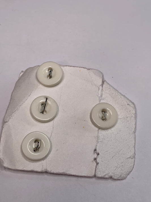 Vintage Children/Baby 4 Round Plastic Buttons, Two Holes, Off White, Beige, 1.0 cm, New/Old Stock