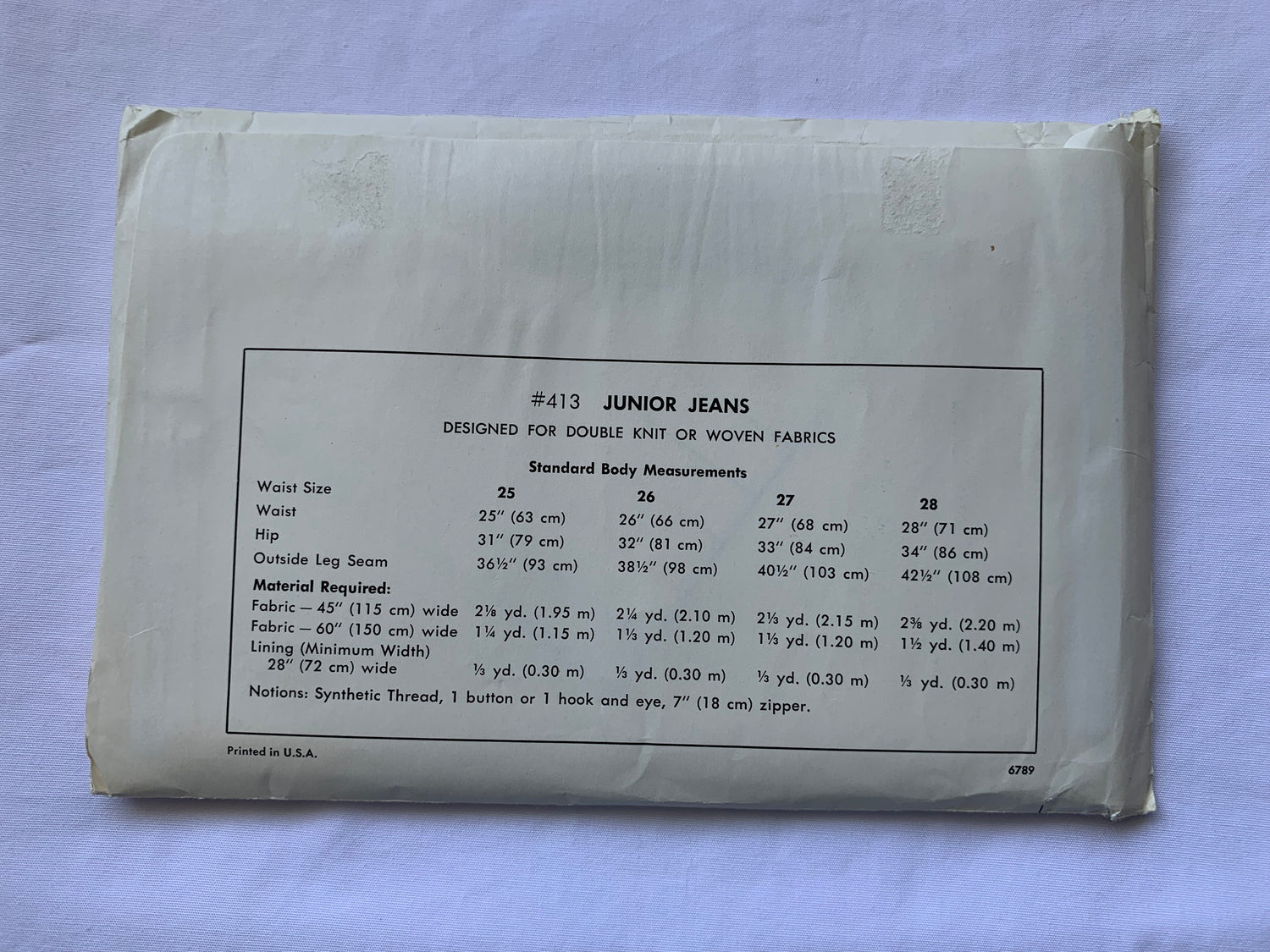 KWIK Sewing Pattern 413 Boys'/Junior Jeans, Fly Zipper, Belt Loops, Bell-Bottom Legs, Pockets, Size 25-28 Waist, Uncut, Vintage 1970