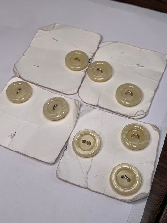 Vintage Children/Baby 8 Round Plastic Buttons, Two Holes, Off White, Beige, 1.5 cm, New/Old Stock