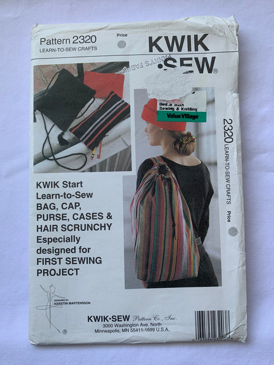 Kwik Sewing Pattern Crafts, Bag, Cap, Purse, Cases, Hair Scrunchy, Pencil Case, Small Case, Uncut, Vintage 1993