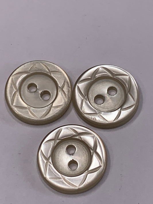 Vintage Children/Baby 3 Round Plastic Buttons, Two Holes, Off White, Beige, 1.5 cm, New/Old Stock