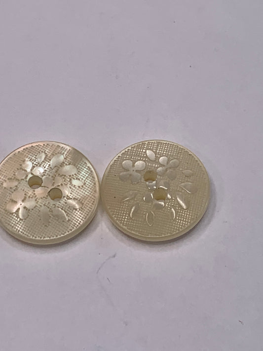 Vintage Children/Baby 2 Round Plastic Buttons, Two Holes, Off White, Beige, 1.5 cm, New/Old Stock