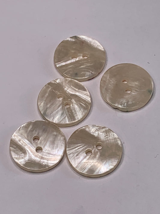 Vintage 5 Round Plastic Buttons, Two Holes, Off White, Beige, 2.0 cm, New/Old Stock