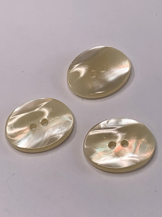 Vintage 3 Oval Plastic Buttons, Two Holes, Off White, Beige, 2.5 cm, New/Old Stock