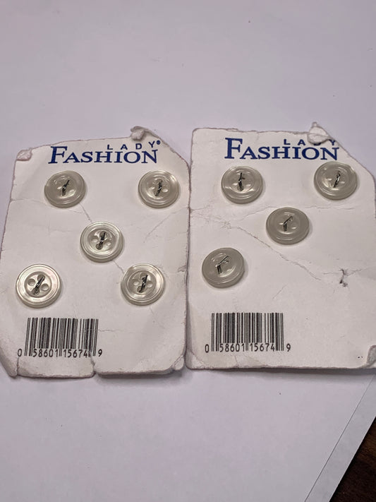 Vintage Children/Baby 9 Round Plastic Buttons, Four Holes, Off White, Beige, 1.1 cm, New/Old Stock