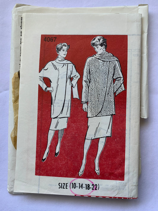 Mail Ordered Sewing Pattern 4067 Misses' Jacket, Coat, 2 Variations, Wrap Front, Long Sleeves, Shoulder Pads, Size 10-22, Uncut, Vintage 1987
